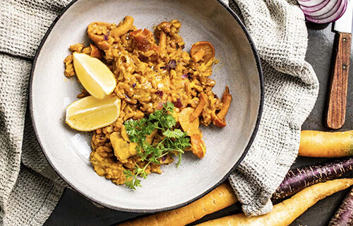 Vegane Dinkel-Pilz Pfanne