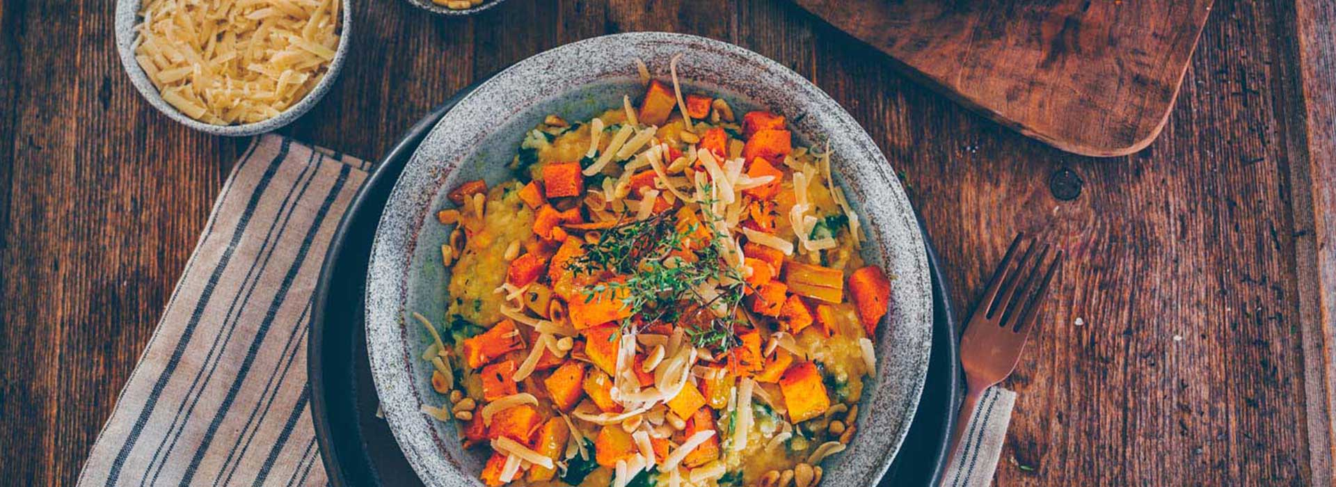 Kürbisrisotto mit Ingwer und Spinat